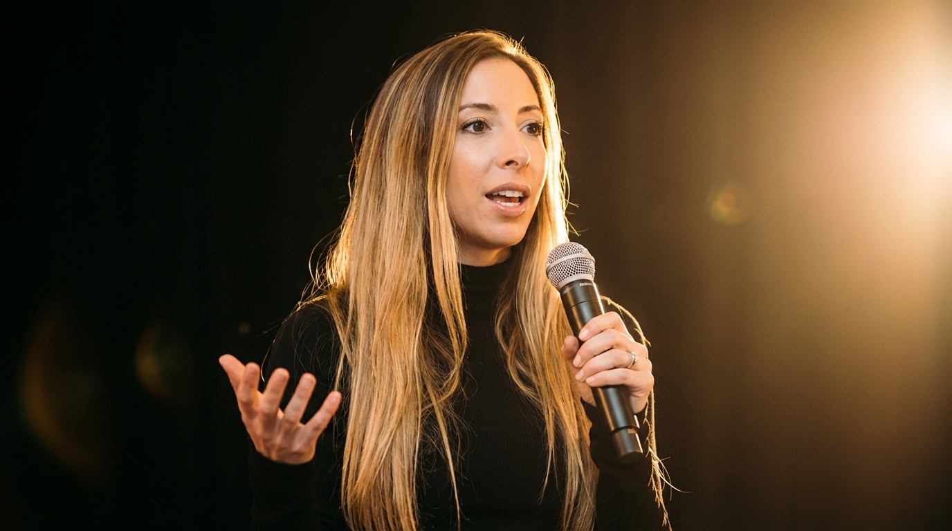 Nikki Goldman speaking on stage